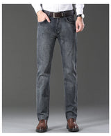 OUSSYU Brand Classic Retro Blue Men's Jeans Denim Pants Work Streetwear Straight Stretch Business Autumn Winter Cotton Trousers