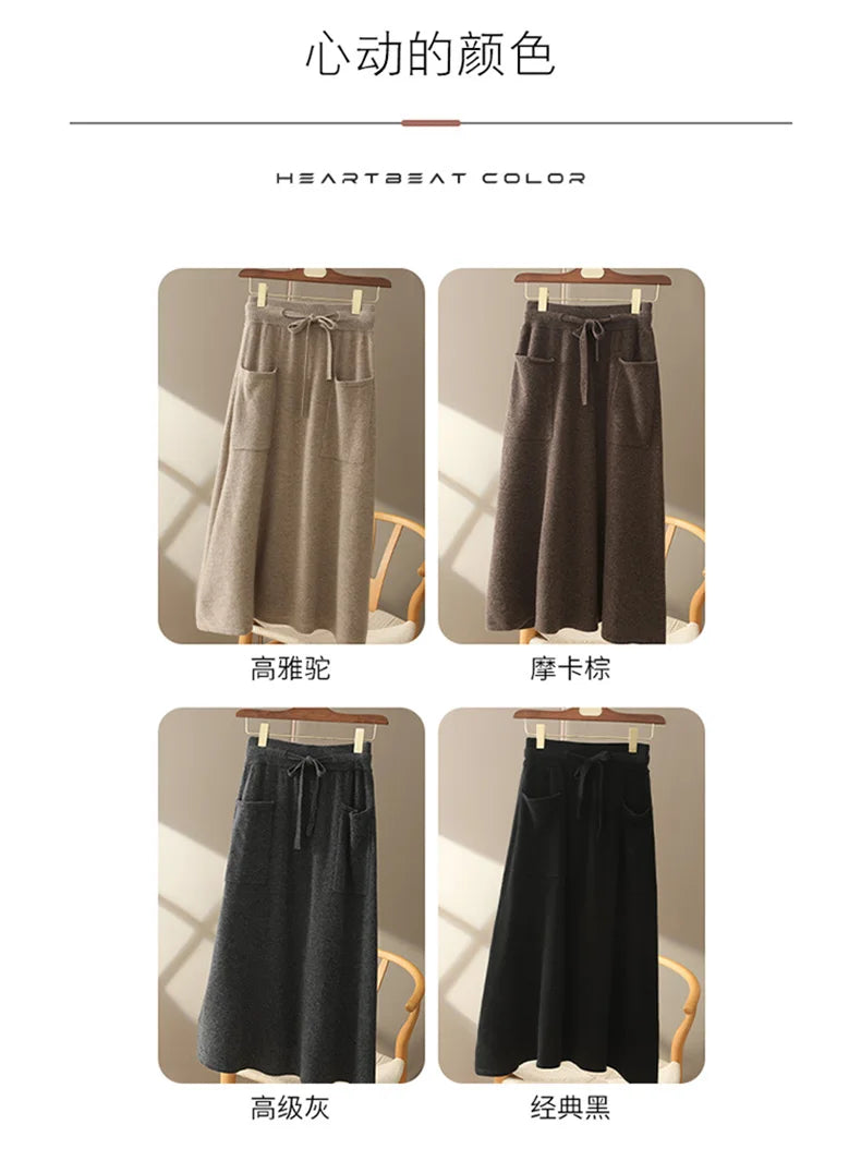Wool A-Line Midi Skirt – Women's Knit Autumn Winter