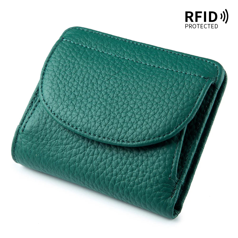 New Women Genuine Leather Mini Wallet RFID Folding Simple Ultra-thin Small Soft Cowhide Wallet Female Card Holder Coin Bags