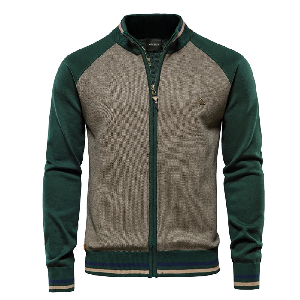 Spliced Streetwear Cardigan – High-Quality USA-Made Cotton Zip Sweater