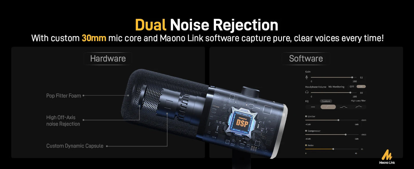 MAONO PD100X USB/XLR Dynamic Mic with RGB & Noise Reduction