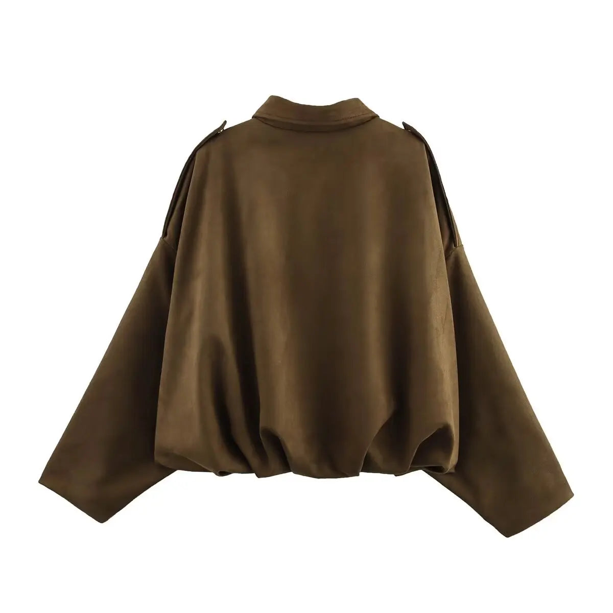 YENKYE New 2025 Women Suede Textured Bomber Jacket Long Sleeve Lapel Collar Loose Coats Casual Female Outerwear Chic Tops