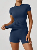 Women's Sculpting Sports Short Sleeve & High-Waist Shorts Set