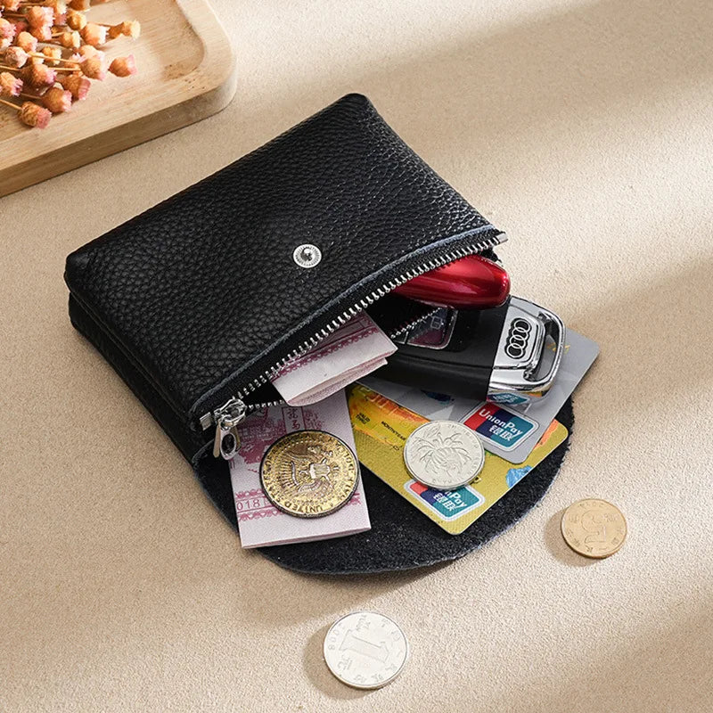 Custom Letters Fashion Women Short Wallet Genuine Leather Double Wallet Small Coin Purse Mini Credit Card Holder Key Storage Bag