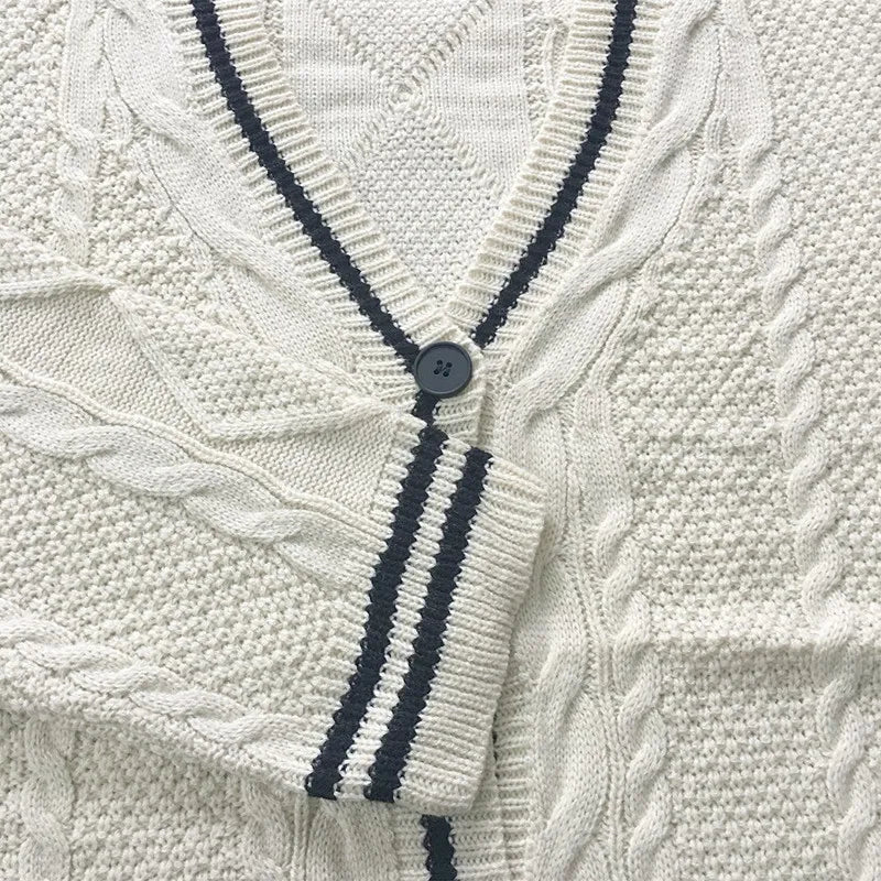 Chic Vintage Star Print Knit Cardigan - V-Neck Aesthetic Preppy Sweater