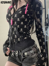 Women's Vintage Skull Print Zip-Up Hoodie