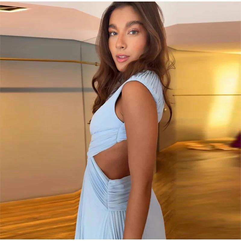 Backless Women Dress Cross Waist Long Dress Sleeveless Backless dresses A Line Ruched Evening Gown  Elegant Party Gown 2026 New