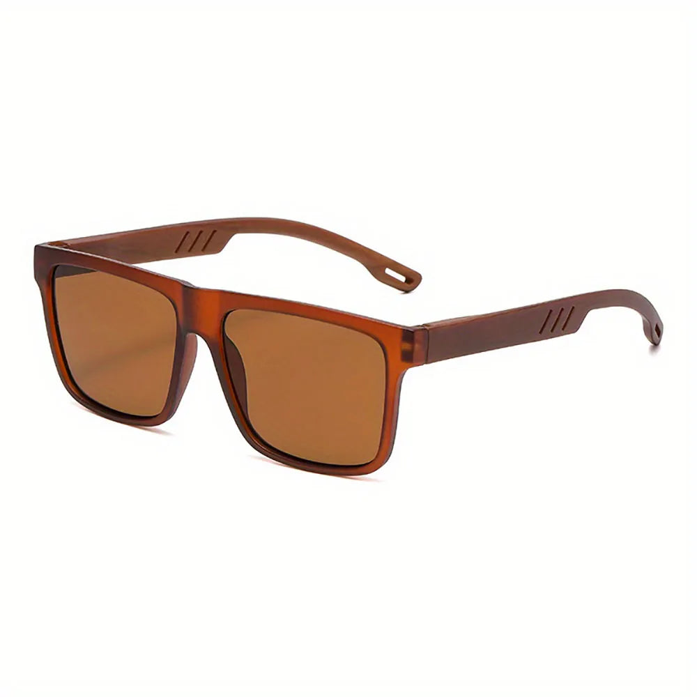 Square Wood-Grain Sunglasses – UV400 & Spring Hinges
