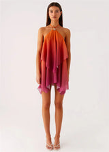 Women's Gradient Halter Backless Mini Dress – Elegant Mesh Off-Shoulder Party Gown