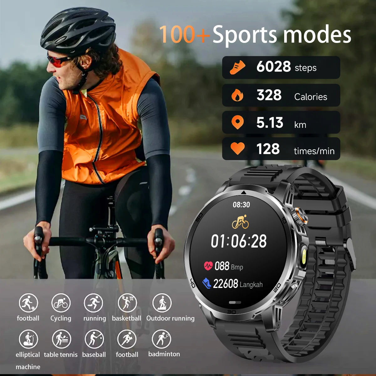GUHUAVMI AK95 Pro Smartwatch – AMOLED, GPS & Flashlight