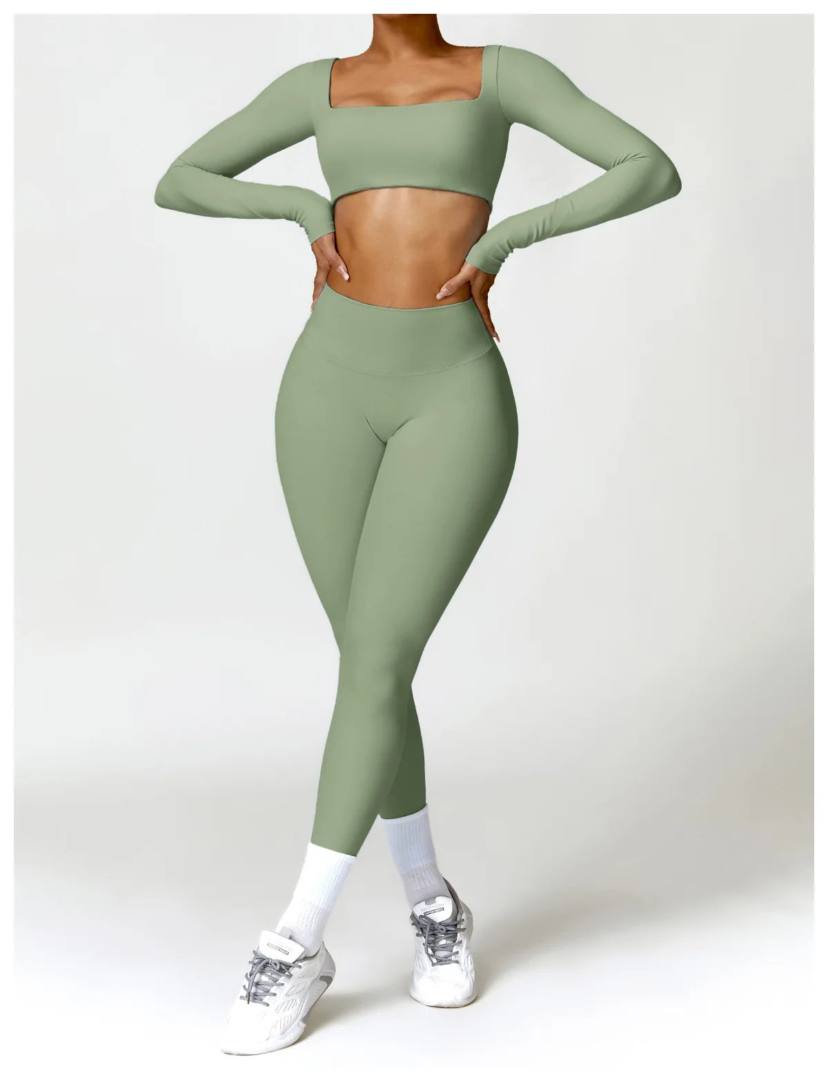 2-Piece Women's High-Waist Yoga Set – Seamless Long Sleeve Workout Suit