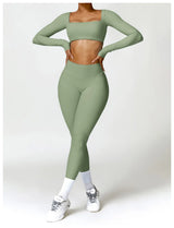 2-Piece Women's High-Waist Yoga Set – Seamless Long Sleeve Workout Suit