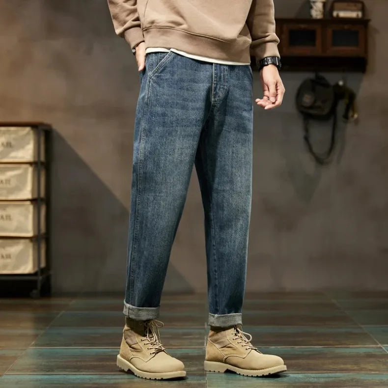 Men’s Retro Relaxed-Fit Cotton Harem Jeans