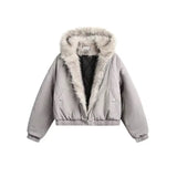 Y2K American Black Retro Wool Collar Thickened Cotton Jacket Men And Women Fashion Punk Vintage Streetwear Loose Casual Jackets