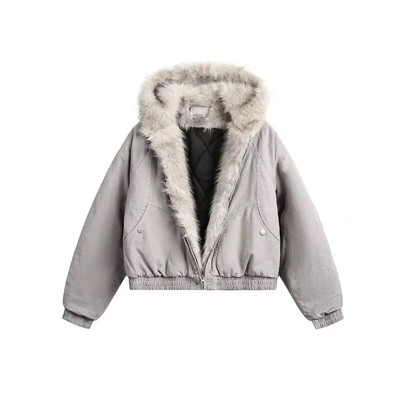 Y2K American Black Retro Wool Collar Thickened Cotton Jacket Men And Women Fashion Punk Vintage Streetwear Loose Casual Jackets