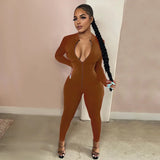 Sleek Deep-V Zip-Front Bodycon Romper – Athletic Fitness Jumpsuit