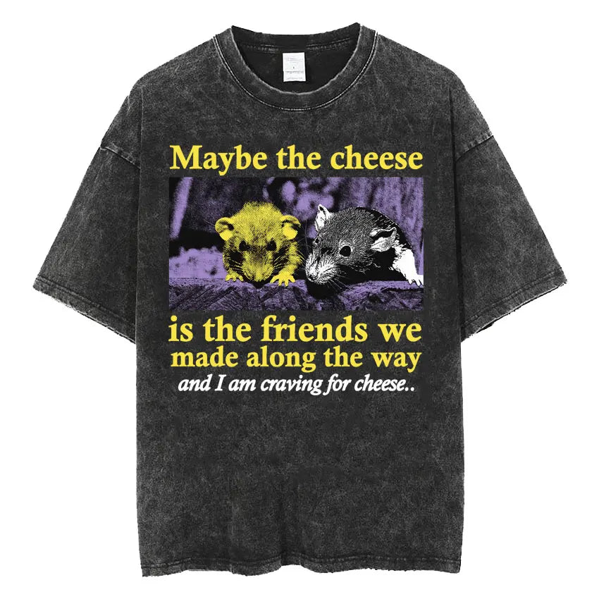 The Horrors Are Never Ending Yet I Remain Silly T-shirt Funny Japanese Style Frog Retro Washed T Shirt Men's Oversized Tees Tops