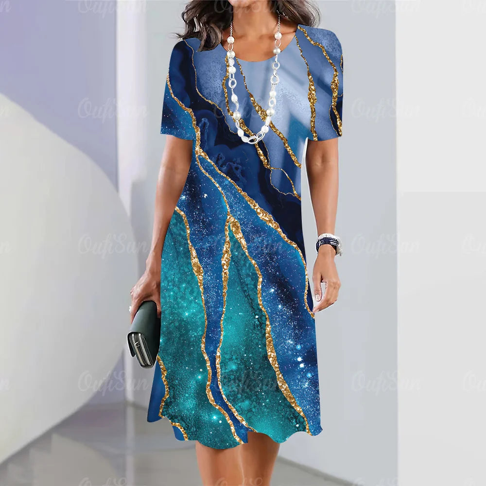 Elegant Graphic Print Midi Dress