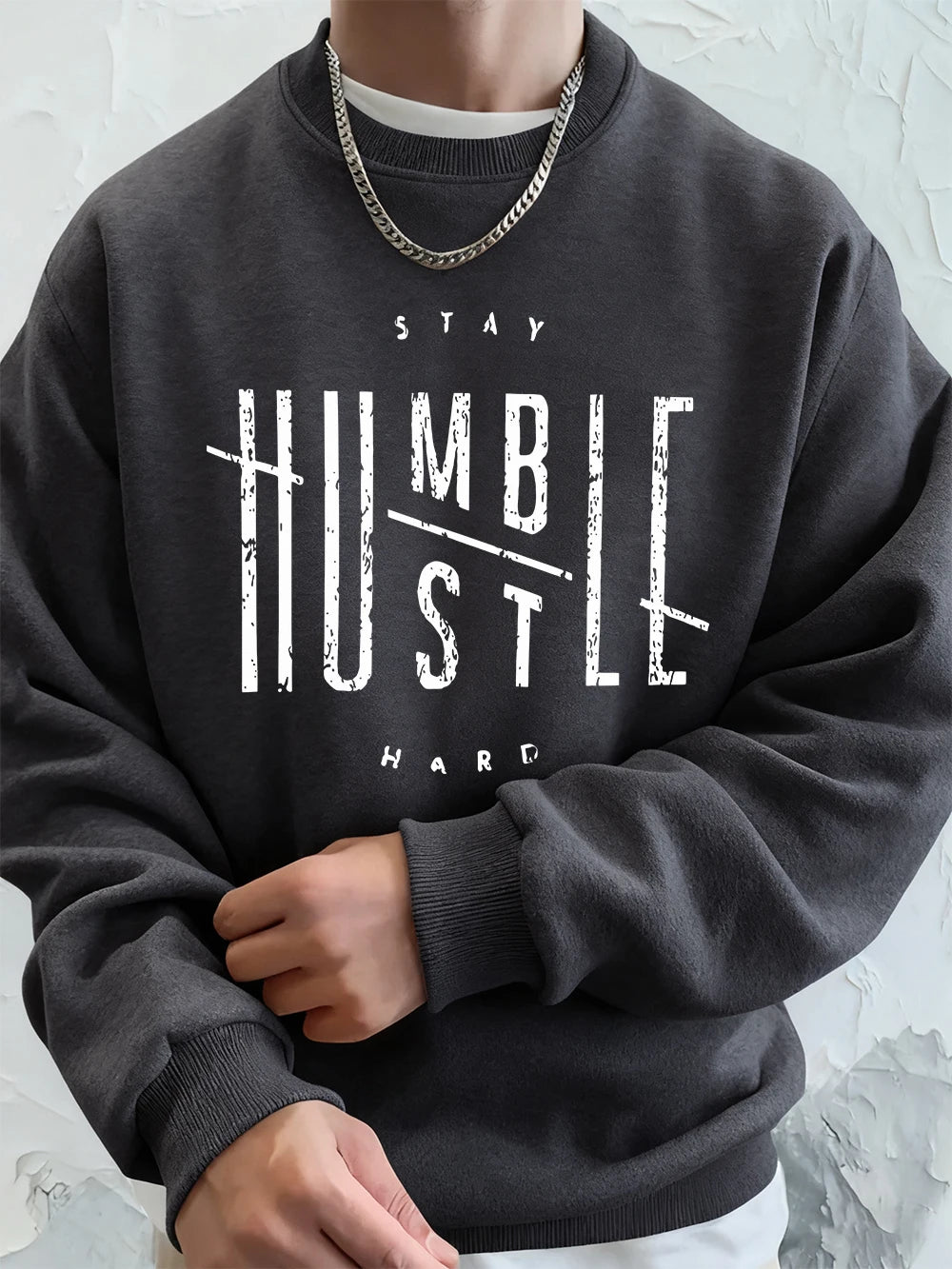 Stay Humble Hustle Hard Printing Mens Hoodie Autumn Fleece Warm Sweatshirts Casual Loose Crewneck Hooded Sports Male Clothes