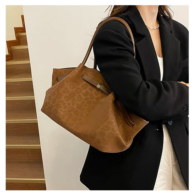 2025 Leopard Print Suede Women Tote Bag with Inner Pocket Underarm Bag Large Capacity Satchel Bag for Work Travel Purses Handbag