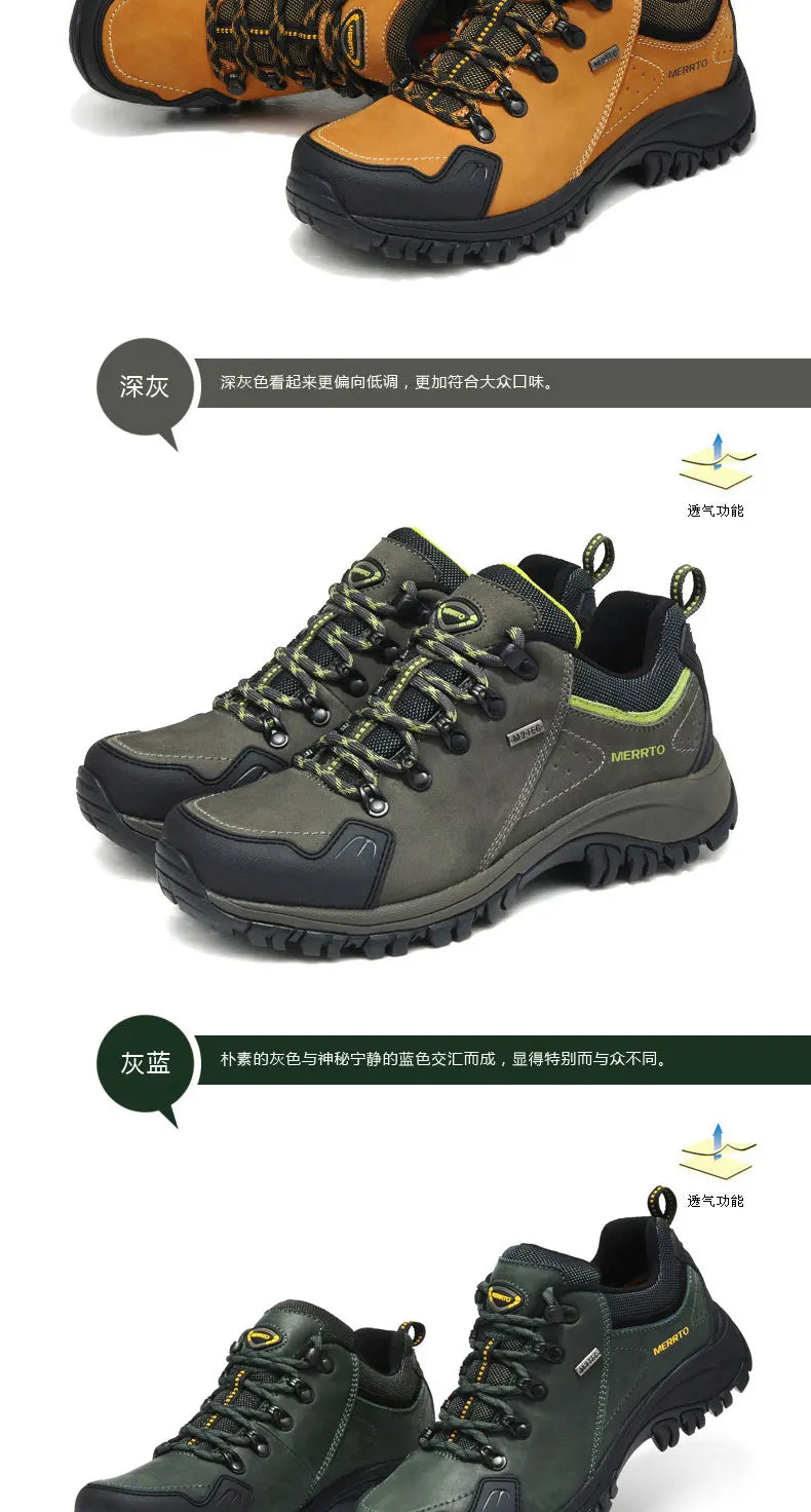 MERRTO Cowhide Outdoor Men Hiking Shoes Trekking Hunting women Tourism Mountain Breathable Climbing Sneakers Tactical boots