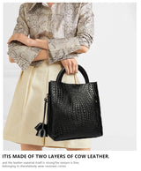 Fashionable and luxurious woven pattern casual versatile black woven pattern daily commuting cowhide women's handbag