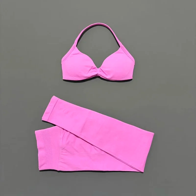 2Pcs HISTELLO Seamless Yoga Sports Set for Women Resistant Backless Bra Pilates Fitness Workout Running Leggings Gym Suit