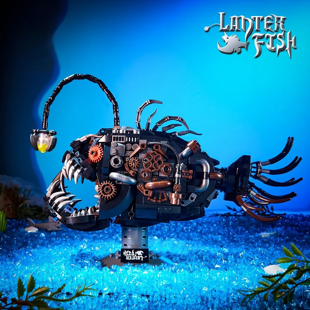 1038Pcs MOC Mechanical Lantern Fish Building Blocks for Children, In Stock, MOC Assembling Model Bricks  Toys,Kid Christmas Gift