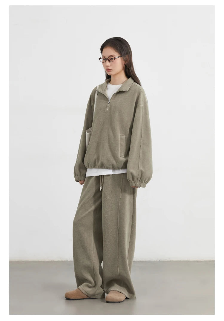 CHIC VEN Women Sweatsuit Loose Casual New Granular Velvet Stand Collar Female Top Pants Set for Woman Sport Autumn Winter 2025
