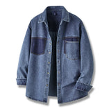 Mens High Quality Custom Weave Slub Deconstructed Patchwork Denim Shirt Trendy Distressed Wash Streetwear Casual Long Sleeve