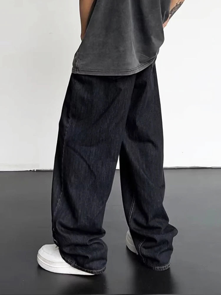 Men's Distressed Wide Leg Denim Jeans