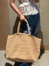 Large Handwoven Rattan Tote Bag for Women Natural Straw Beach Bag Purse Luxury Shoulder Bags Handbag Summer