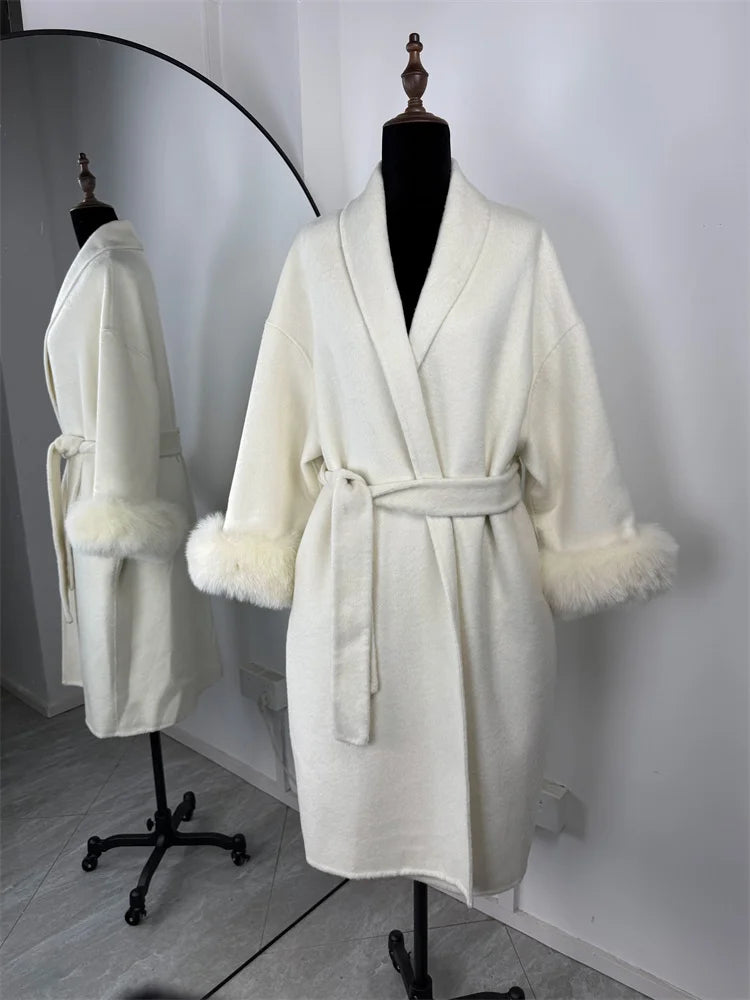 Fox Fur Trim Wool Overcoat