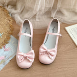 Cute Butterfly-knot Women Lolita Mary Jane Shoes Concise Thick Heel Leather Shoes Ladies Shallow Pumps