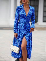 Elegant Print Belted Midi Dress