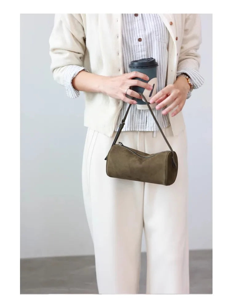 Full Grain Leather Soft Balck Small Size Crossbody Bags For Women Luxury Adjustable Shoulder Strap Underarm Bag Portable Handbag
