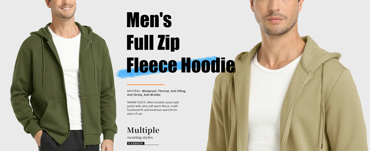 TACVASEN Men's Fleece-Lined Zip-Up Hoodie