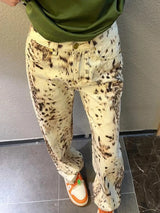 Women's High-Waisted Leopard Wide Leg Jeans | Y2K Vintage