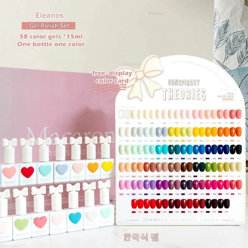Eleanos 58-Color Gel Polish Set – TPO-Free, 15ml