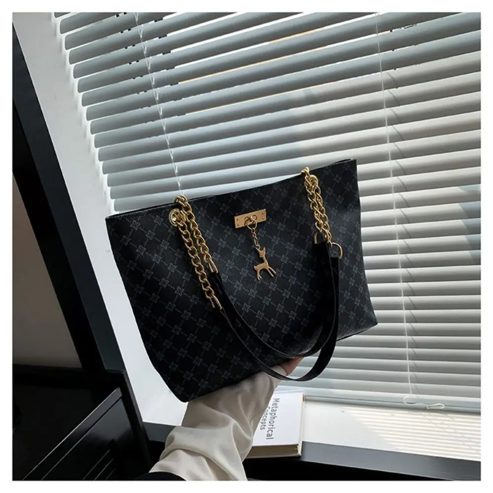 Durable PU Leather Shoulder Bags Large Capacity Printing Shopping Bag Handbags Women
