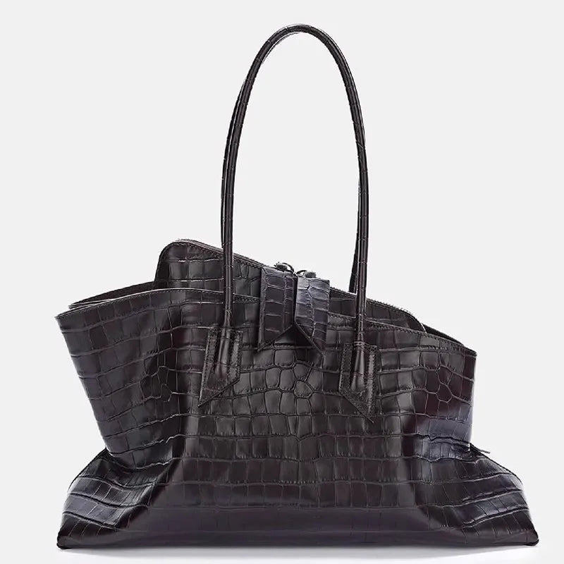 Retro Crocodile Pattern Large Capacity Tote Bag Design Women's Pleated  Leather Shoulder Bag Female Daily Commuter Bag 2025