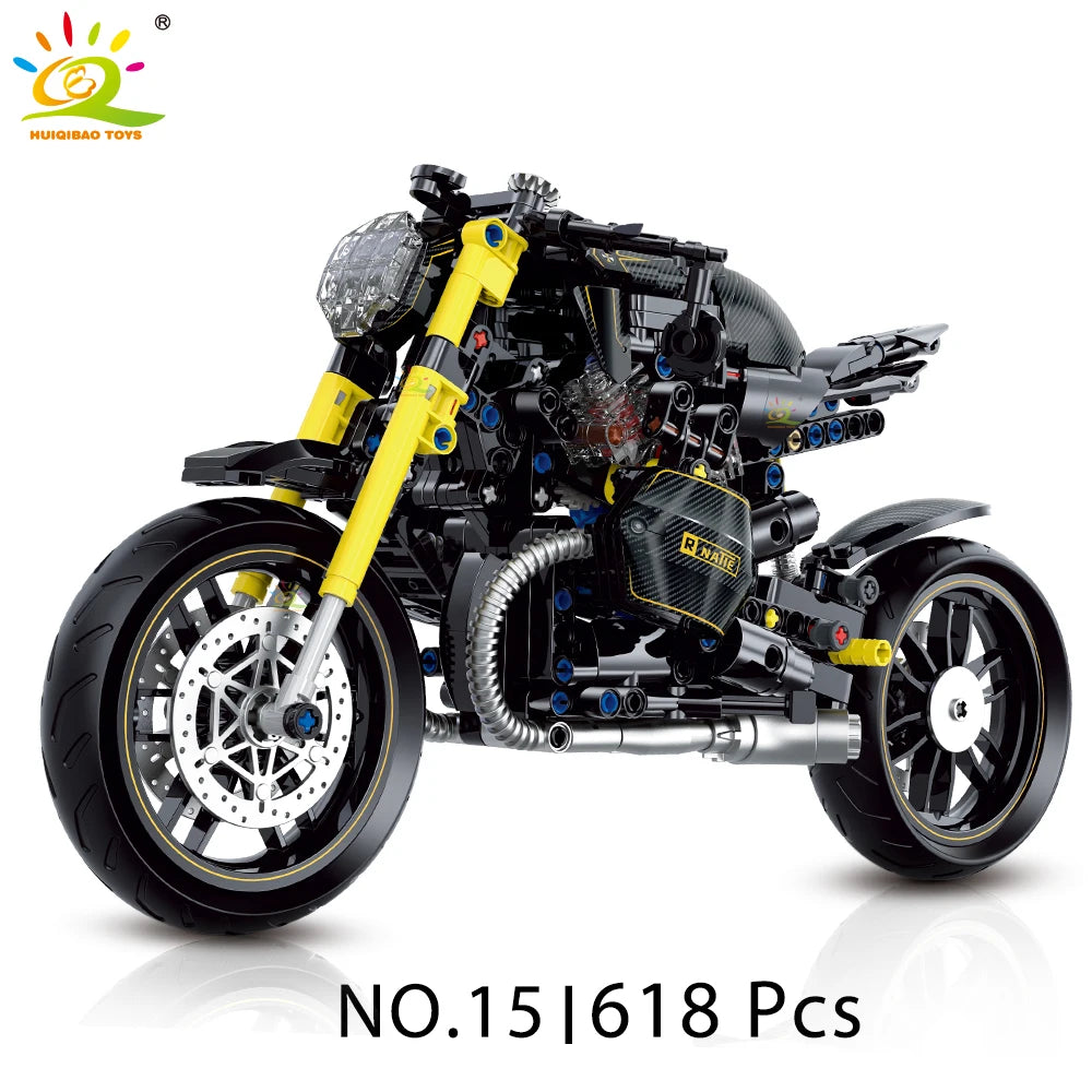 HUIQIBAO 1:8 Classic Motorbike Building Blocks High-tech Model Moto City Racer Bricks Toy for Kid Boy Children Adult MOC Car Set