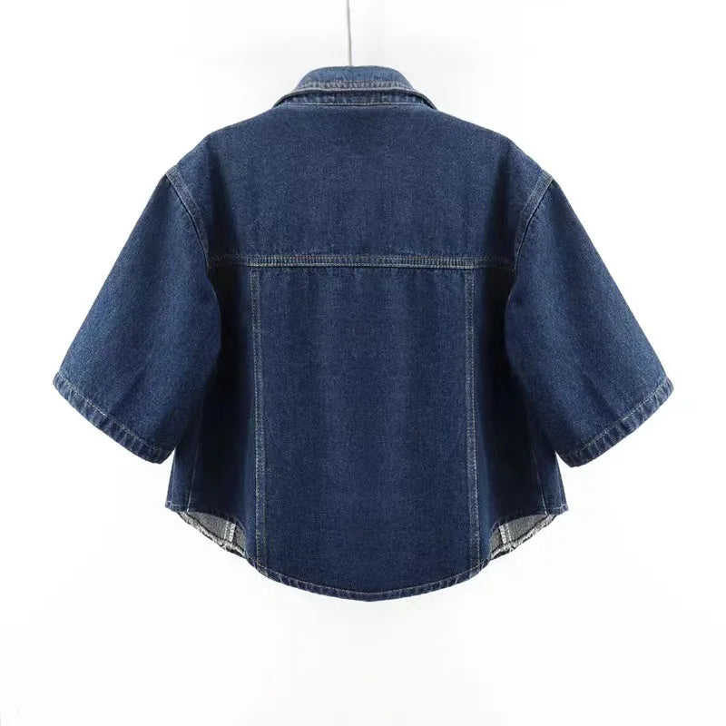 Vintage USA-Made Cropped Denim Jacket – Summer Short Sleeve Jean Top