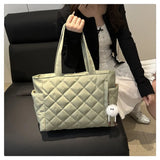 Multi Pocket Women Mailman Bag Diamond Patterned Cotton Clothing Shoulder Bag Large Capacity Tote Bag Casual Nylon Shoulder Bag