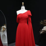 Sharon Said Red Off-Shoulder Satin Evening Gown with Bow Cape