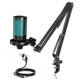 AmpliGame by FIFINE RGB USB Gaming Microphone with Light-touch Mute,Condenser Mic with Tripod for PC,PS4/5,Laptop Streaming-A2