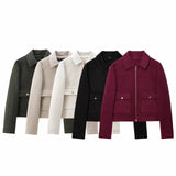 Women's Zipper Jacket Coat New Winter Long Sleeve Pocket Outerwear Coat Short Street Elegant Women's Jacket