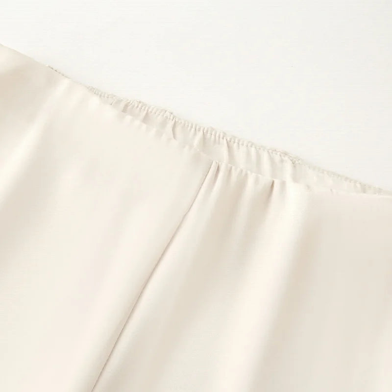 HXAO 2025 Off White Satin Pant Sets Women's Suit Off Shoulder Strapless Top Vest Set 2 Piece Woman Chic High Waist Trousers Sets