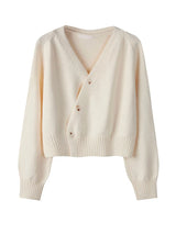 Women's Autumn V-Neck Cashmere Blend Cardigan – USA-Made Loose Knit Sweater