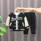 Boys' 3-Piece Autumn Letter Jacket & Striped Sweatpants Set
